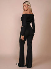 COSMINA 2pcs Women Casual Solid Off-Shoulder Top And Flared Pants Set, Autumn